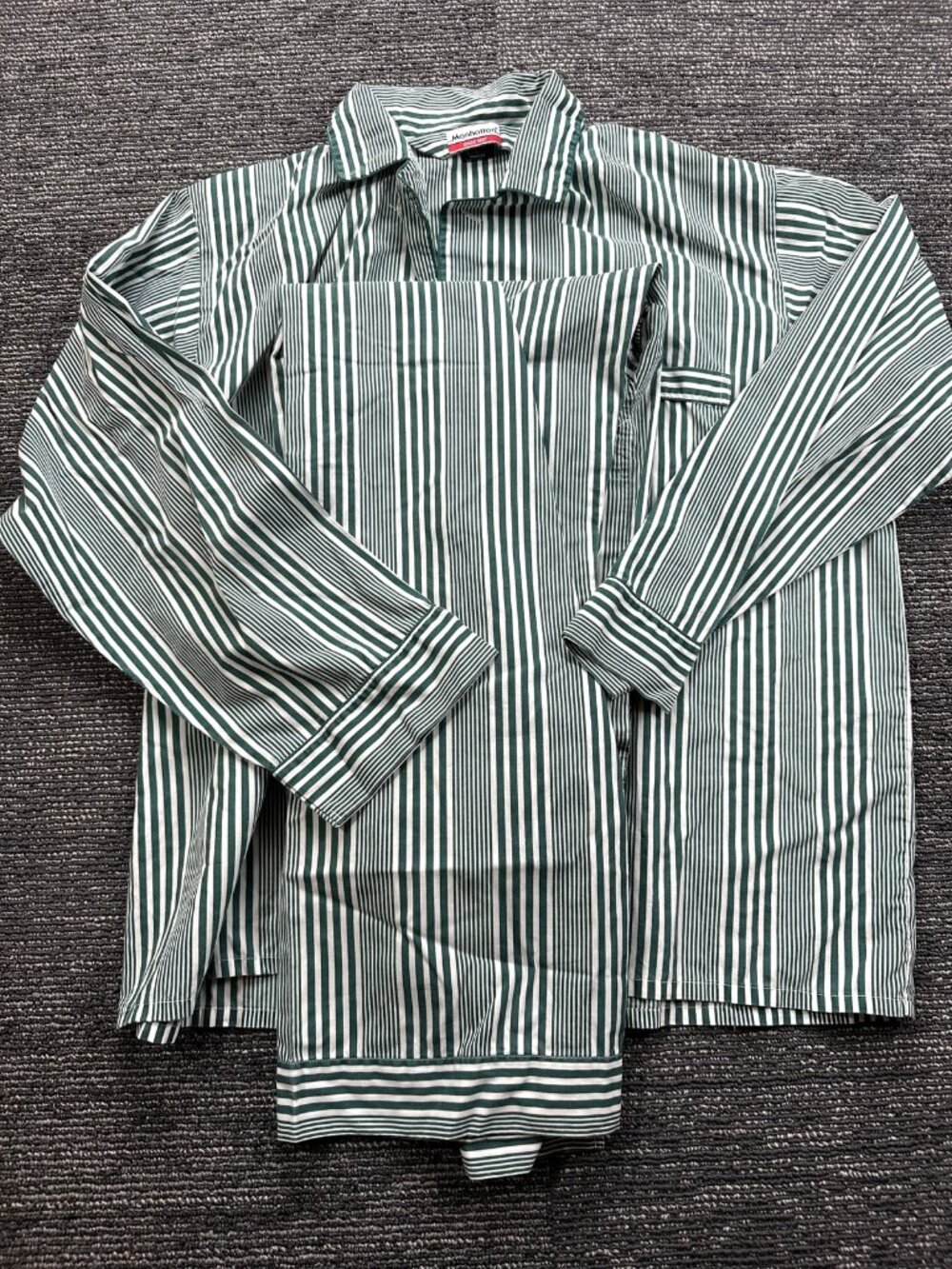 Manhattan Since 1857 Mens Pajama Set Size 8 Green White Stripe Shirt Pants